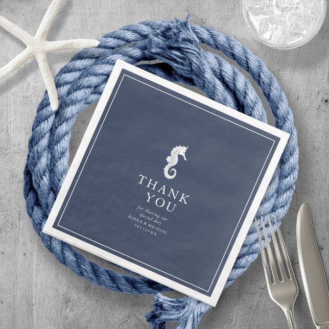 Blue Wave Seahorse Wedding Thank You V3 ID836 Napkin (Creator Uploaded)