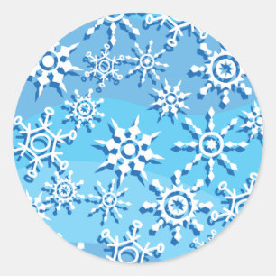 Blue Wave Snowflakes Classic Round Sticker