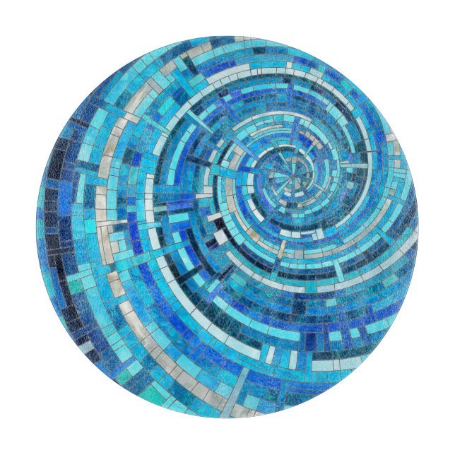 Blue Wave Spiral Mosaic  Cutting Board (Front)