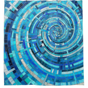 Blue Wave Spiral Mosaic  Shower Curtain