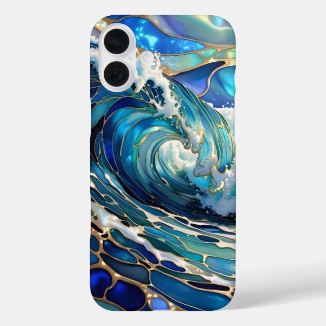 Blue Wave Stained Glass iPhone Case Ocean Design (Back)