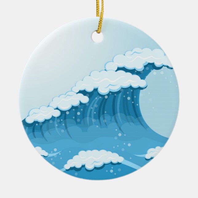 Blue Wave Surf and Ocean Ceramic Tree Decoration (Front)