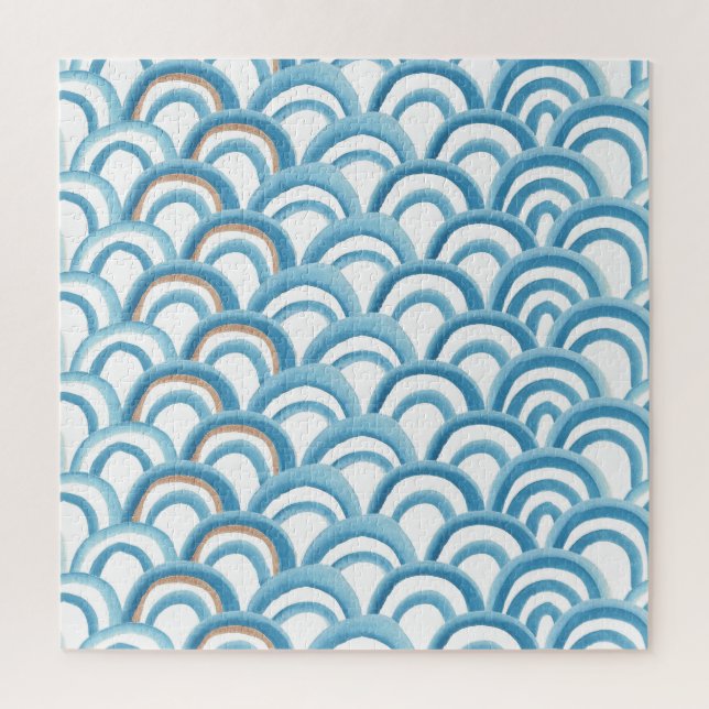 Blue wave watercolor, seamless painting. jigsaw puzzle (Vertical)