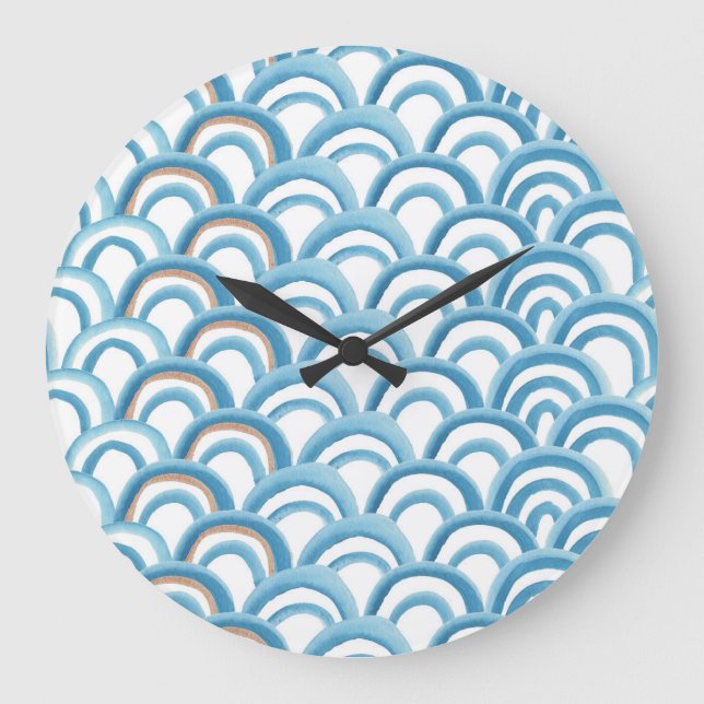 Blue wave watercolor, seamless painting. large clock (Front)