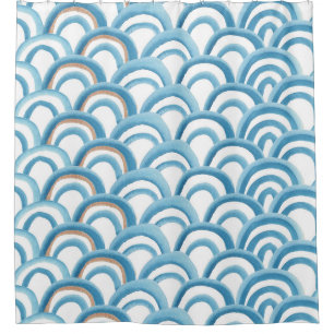 Blue wave watercolor, seamless painting. shower curtain