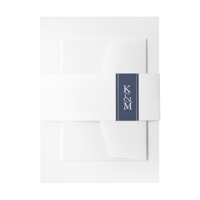Blue Wave Wedding Navy/White ID836  Invitation Belly Band (Front Example)
