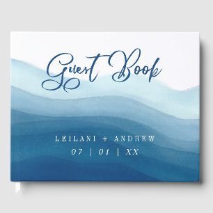 Blue Wave Wrap Watercolor Design   Guest Book