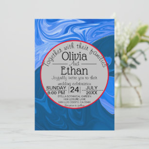Blue waves abstract art Wedding Invitation