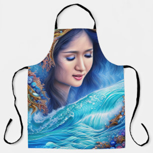 Blue Waves Beautiful Girl Abstract Surrealism Art  Apron