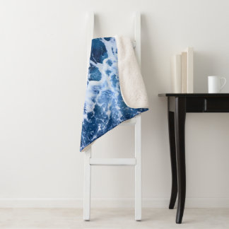 Blue Waves By The Ocean Sherpa Blanket
