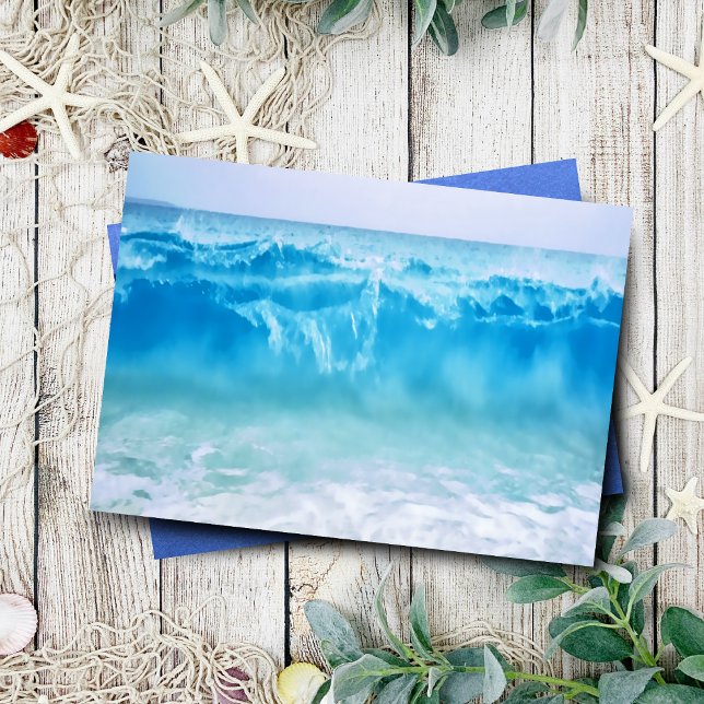 Blue Waves Crashing At Beach Blank Inside  (Charming beach card perfect for birthdays, thank yous, and personal messages.)