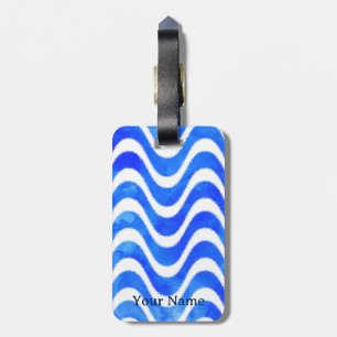 Blue Waves Decorative Watercolor Custom Luggage Tag