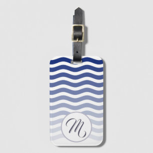 Blue Waves Gradient Pattern Elegant Monogram Luggage Tag
