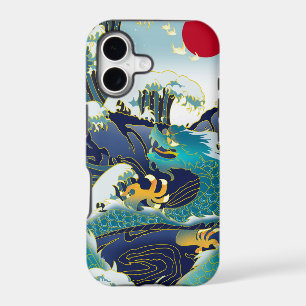 Blue Waves Green Dragon Red Sun Skateboard