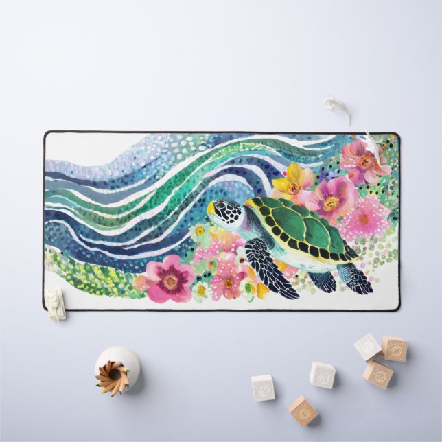 Blue Waves & Happy Whales Desk Mat (Kids Table)
