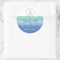 Blue Waves Loopy Heart Thank You Wedding Sticker