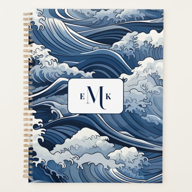 Blue Waves Ocean Theme Personalised Planner (Front)