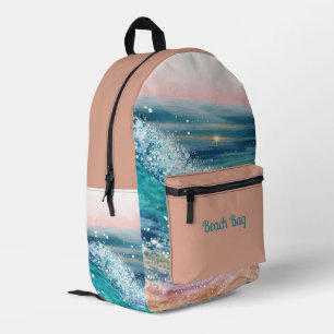 Blue Waves on the Beach  Printed Backpack