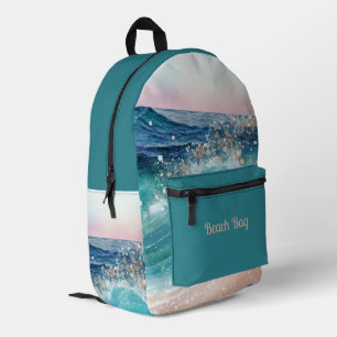 Blue Waves on the Beach Printed Backpack
