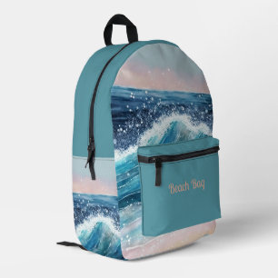 Blue Waves on the Beach  Printed Backpack