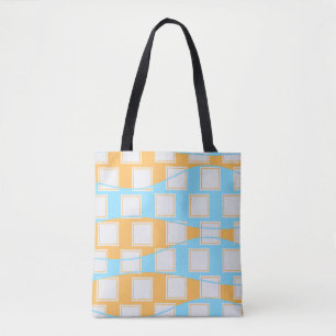 Blue Waves Over White Square Patches Tote Bag