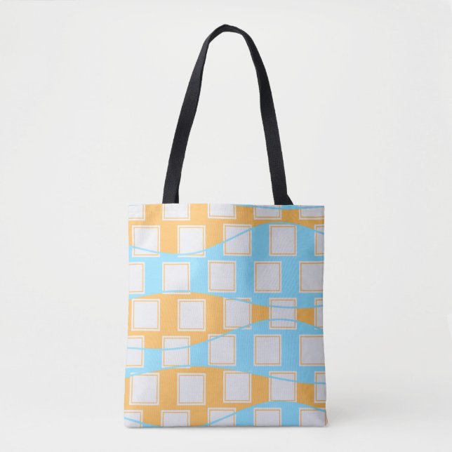 Blue Waves Over White Square Patches  Tote Bag (Front)