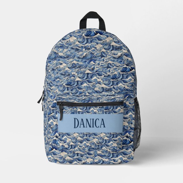 Blue Waves Printed Backpack (Front)