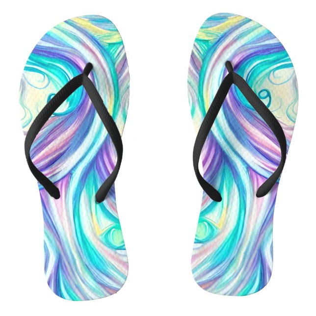 Blue Waves Twirls and Swirls Pattern Jandals (Footbed)
