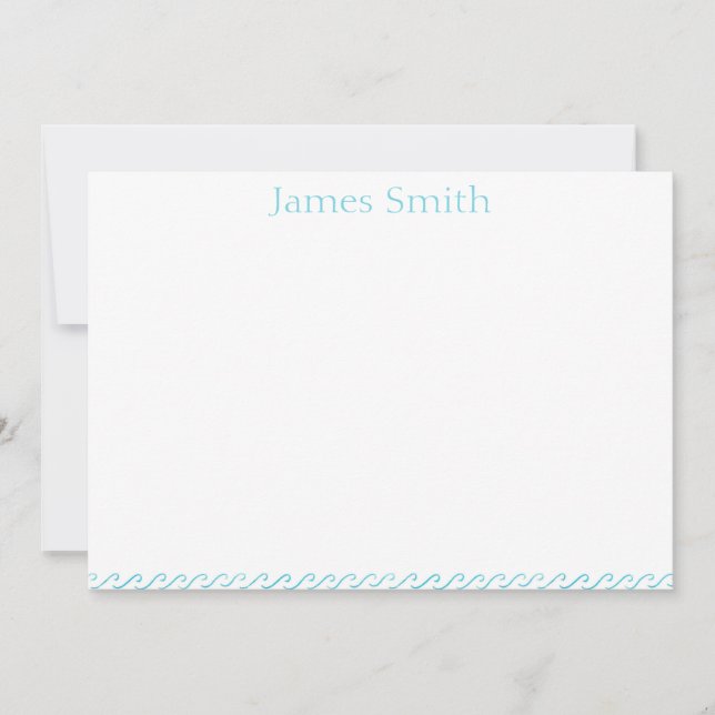 Blue Waves Watercolor Pattern Simple Stationery (Front)