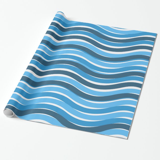 Blue Waves Wrapping Paper (Unrolled)