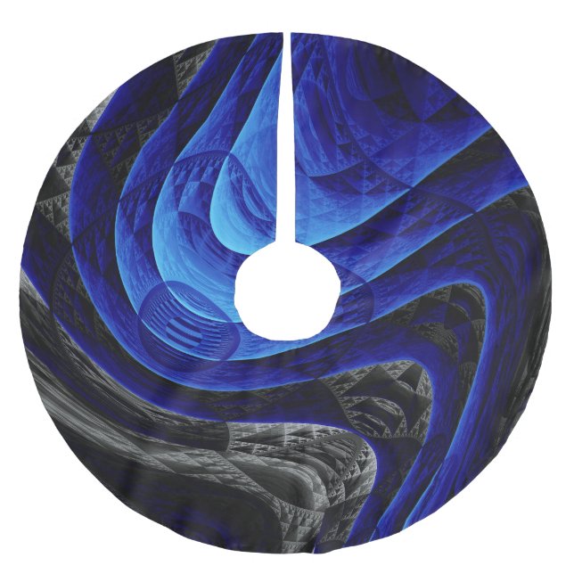Blue wavy abstract, digital art background. brushed polyester tree skirt (Front)