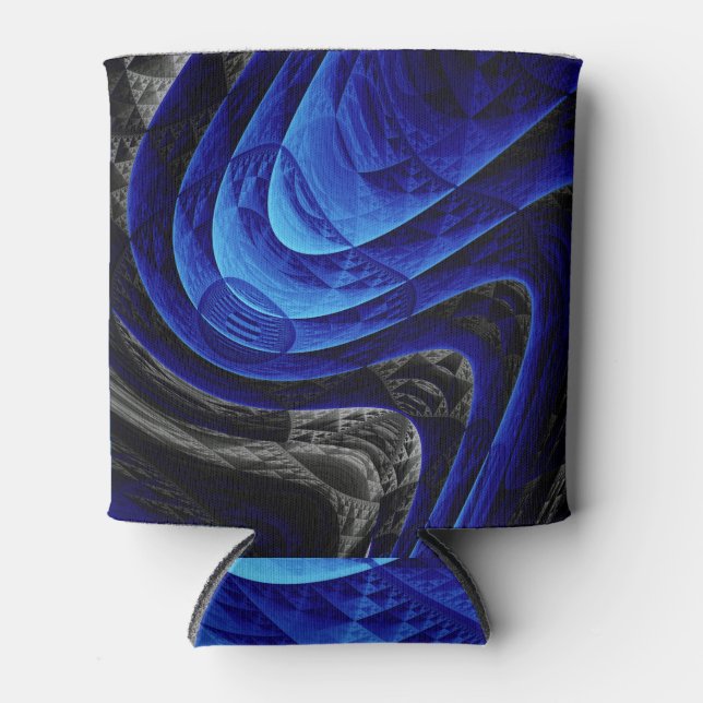 Blue wavy abstract, digital art background. can cooler (Front)