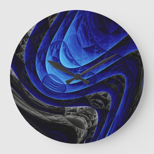 Blue wavy abstract, digital art background. large clock (Front)