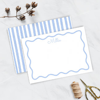 Blue Wavy Border Personalised Note Card