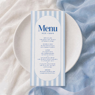 Blue Wavy Cabana Stripes Wedding Menu card