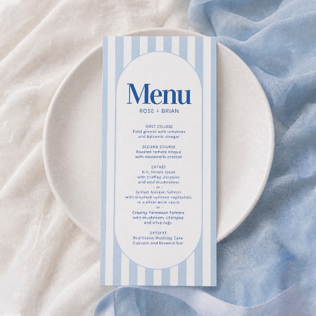 Blue Wavy Cabana Stripes Wedding Menu card (Creator Uploaded)