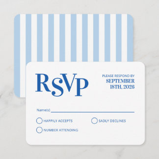 Blue Wavy Cabana Stripes Wedding RSVP Card