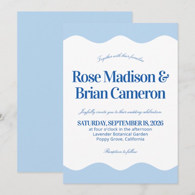 Blue Wavy Cabana Wedding Invitations (Front/Back)