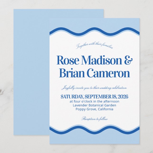 Blue Wavy Cabana Wedding Invitations (Front/Back)