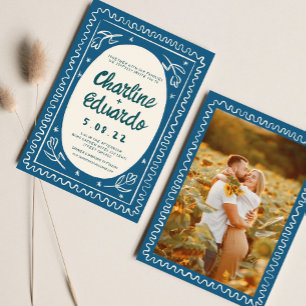 Blue Wavy Handwritting Modern Wedding  Invitation