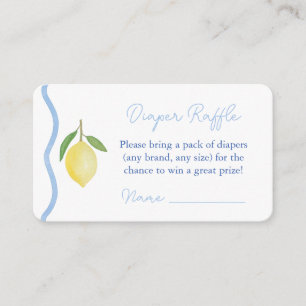 Blue Wavy Line Lemon Diaper Raffle Baby Shower Enclosure Card