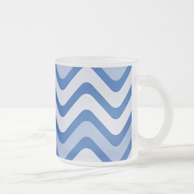 Blue Wavy Lines Frosted Glass Coffee Mug (Right)