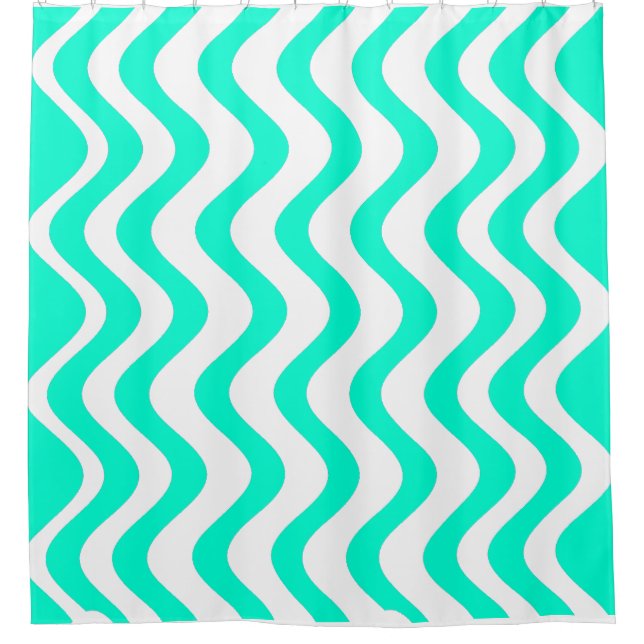 Blue wavy Lines Shower Curtain (Front)