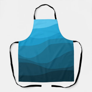 Blue wavy ocean retro style waves design apron