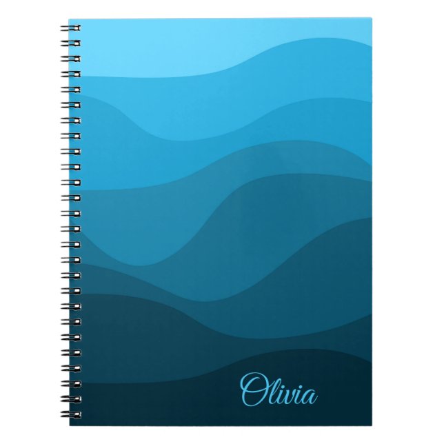 Blue wavy ocean retro style waves design notebook (Front)