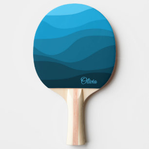 Blue wavy ocean retro style waves design ping pong paddle