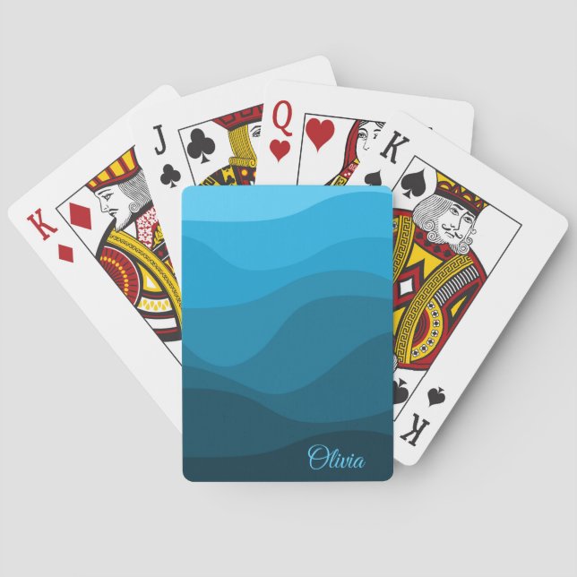 Blue wavy ocean retro style waves design playing cards (Back)