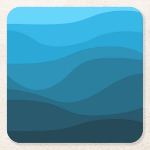 Blue wavy ocean retro style waves design square paper coaster