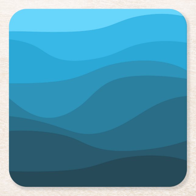 Blue wavy ocean retro style waves design square paper coaster (Front)