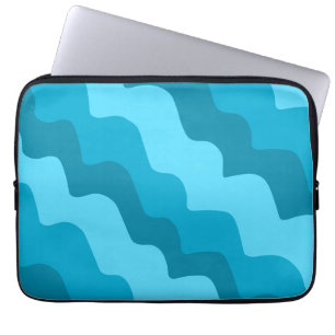 Blue wavy ocean waves gradient  laptop sleeve